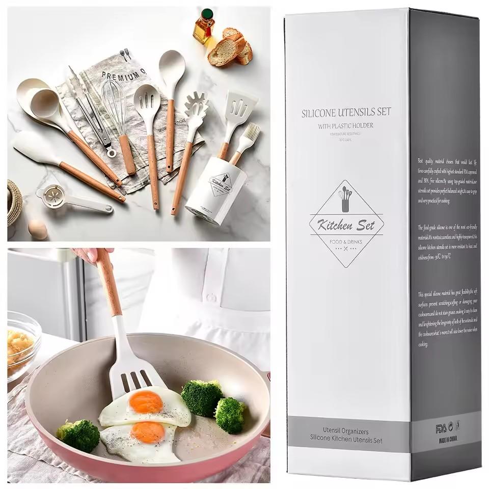 12PCS Food Grade Silicone Kitchen Cookware Utensils Turner Spatula Measuring Spoon Practical Cooking Tool Kitchenware Set