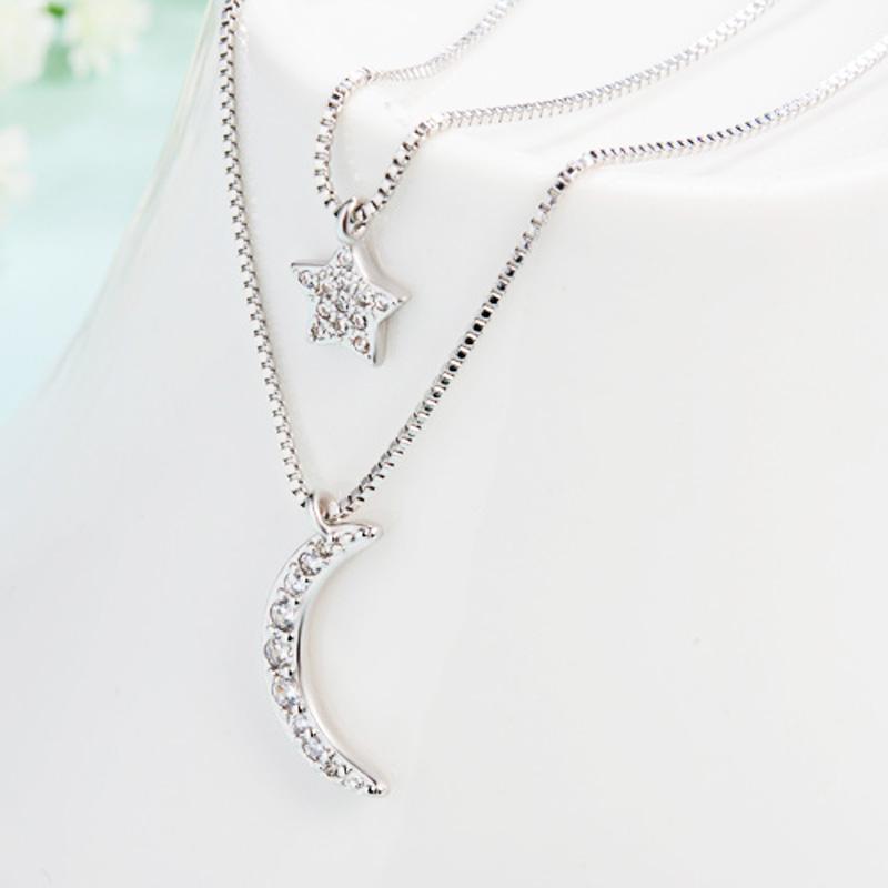 New Arrival Fashion  Silver Moon and Star Chain Link Pendant Necklaces for Choker Collier Femme