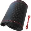 Car Steering Wheel Stitch On Wrap Cover, Universal Car Steering Wheel Cover, Hand Sewing Perforated Microfiber Leather Steering Wheel Cover(Black