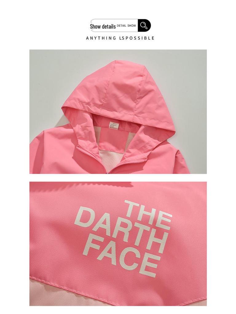 Girls' Spring and Autumn Color Block Windbreaker: Children's Fashionable Hooded Jacket
