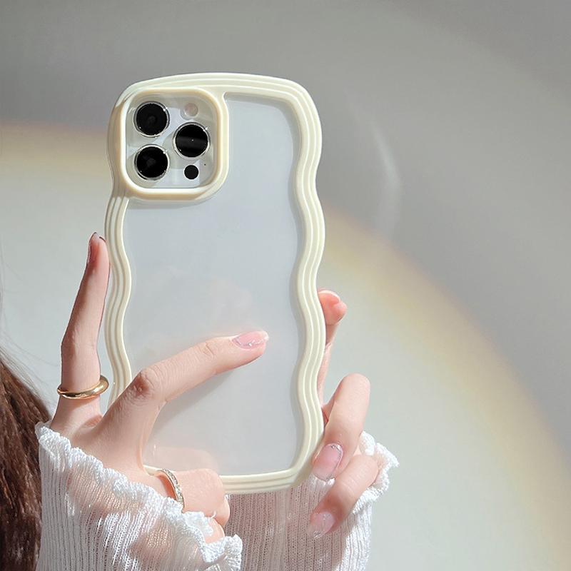 

Ударостійкий М який Чохол з Хвилястими Лініями для iPhone 15 14 13 Pro Max Plus Цукерковий Прозорий Бампер з Повітряною Подушкою Аксесуари для Телефону For iPhone 14 Pro білий