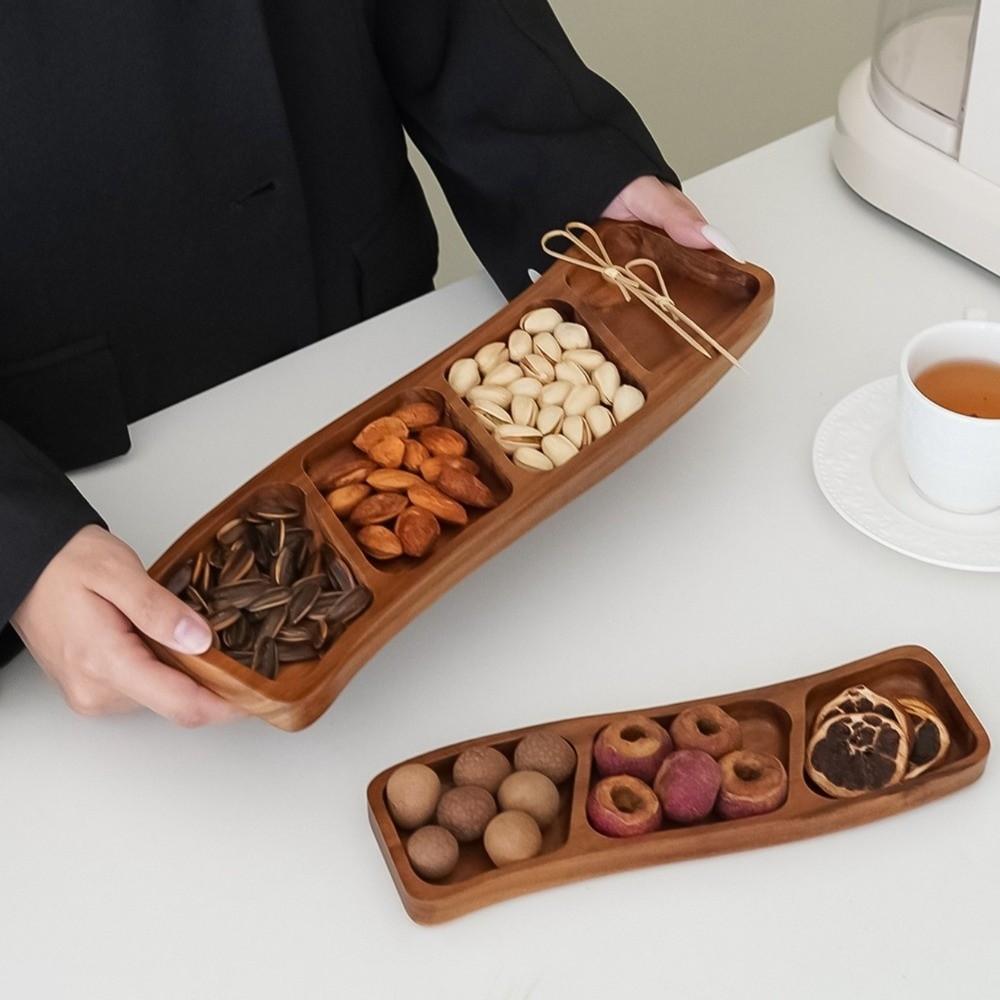 Curved Design Wooden Snack Tray Portable Nut Platter Durable Dipping Plate  Office Snacking
