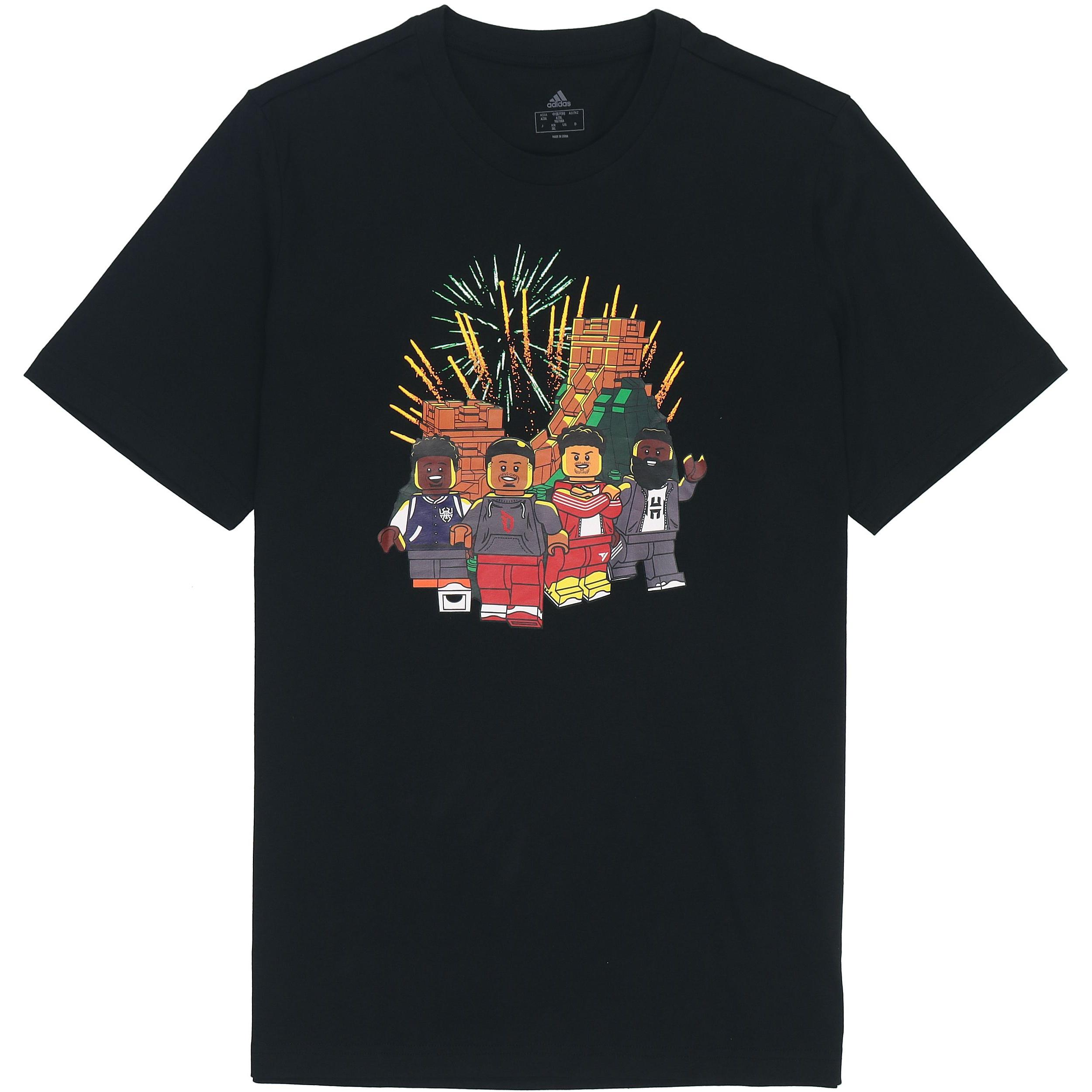 Men s adidas x LEGO Crossover Cartoon Character Great Wall Pattern Printing Round Neck Casual Short Sleeve Black T-Shirt HE0864 M