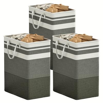 3PCS Collapsible Lightweight Hampers for Laundry, Freestanding with Long Reinforced Handles, Large Waterproof Clothes Organizer