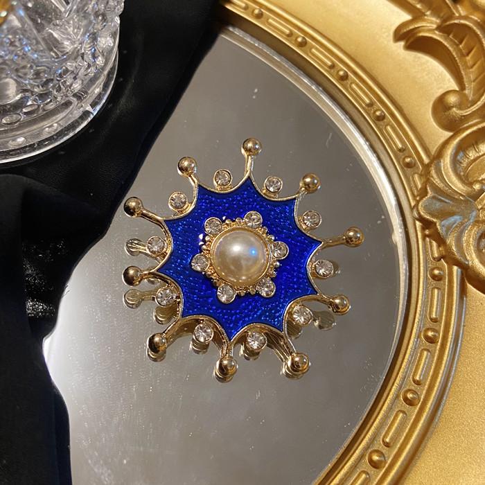 

Винтажные женские модные эмалевые круглые синие значки-броши в стиле барокко, модная классическая женская брошь с кристаллами, жемчугом и крестом