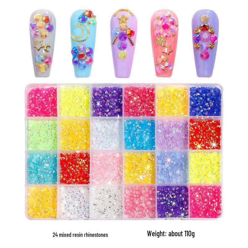 Fluorescent AB Resin Flat-Back Rhinestones for Nail Art - Mixed Sizes