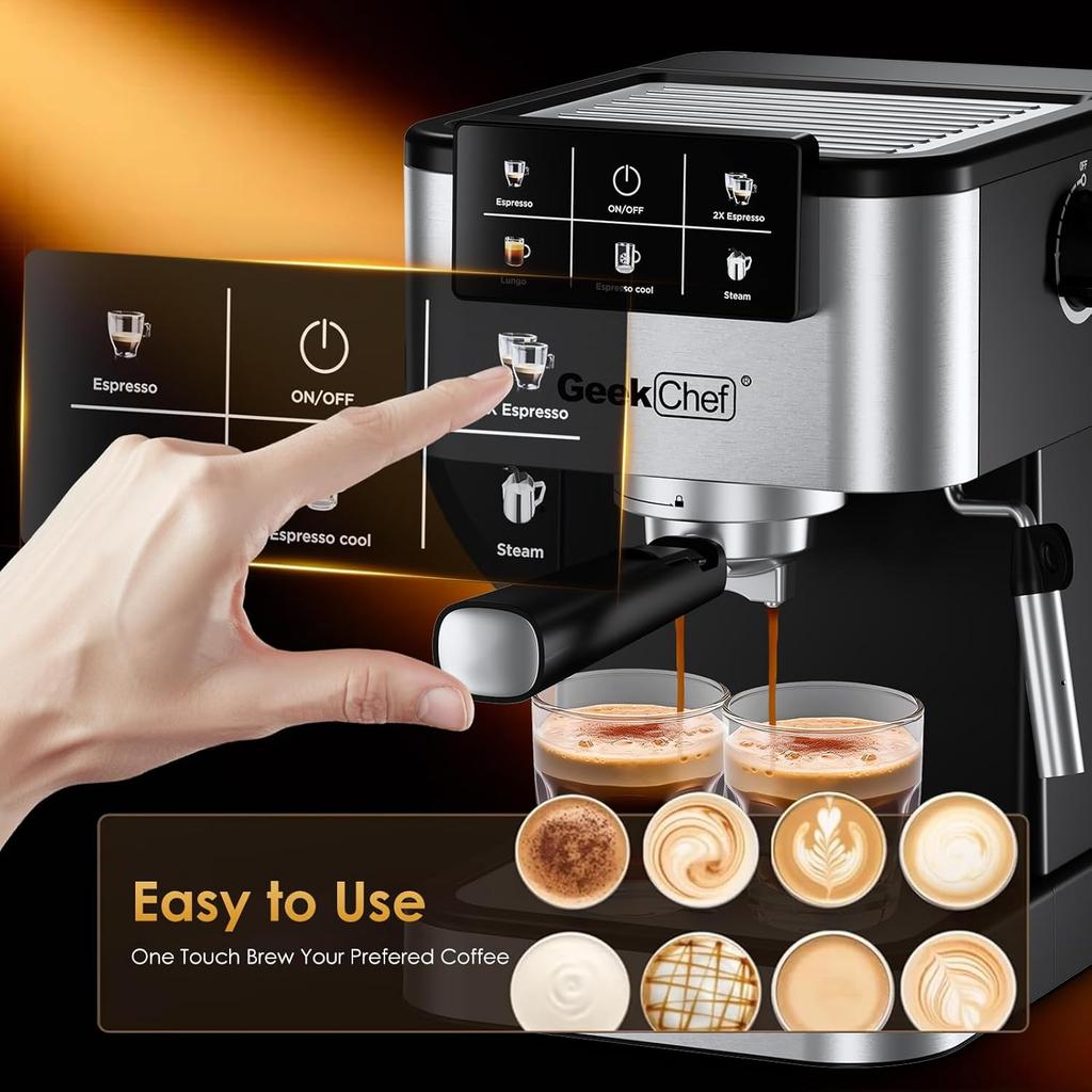 Espresso Machine with Milk Frother, 20 Bar, Fast Heating Coffee Maker for Cappuccino, Latte & Iced Coffee