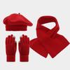 Damen 3-teiliges Winterset mit Baskenmütze, Schal und Touchscreen-Handschuhen für Wärme im Freien