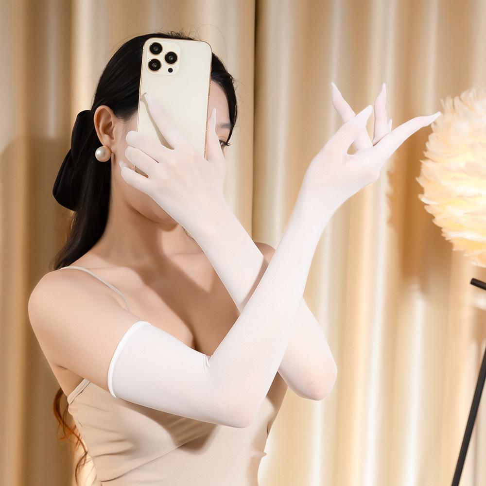 Solide Nylon Ultra-dünn Nahtlos Sexy Hohe Elastizität Enge Strumpfhose Handschuhe Lang Sonnenschutz Damen Tanzparty Nachtclub Cosplay One Size white