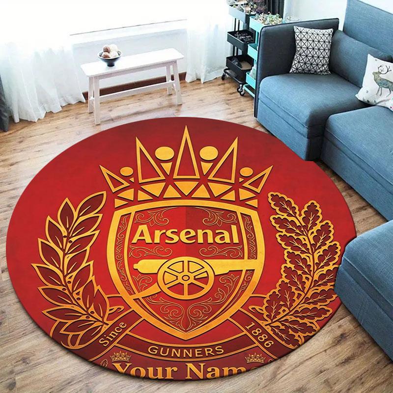 Arsenal F Benutzerdefinierter Name Runder Teppich, Teppich für Wohnzimmer Schlafzimmer Sofa Spielzimmer Dekoration, Rutschfeste Fußmatte