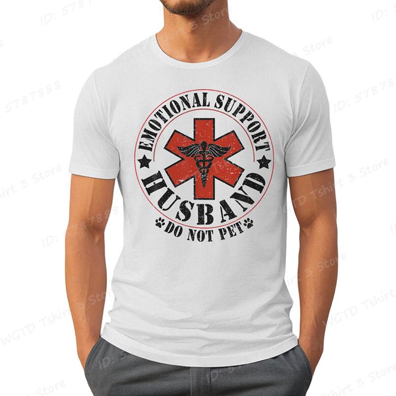 Emotional Support Husband Do Not Pet Print Tshirts Funny Mens Husband TShirt Summer Casual Short Sleeve Tops Mens Clothing S