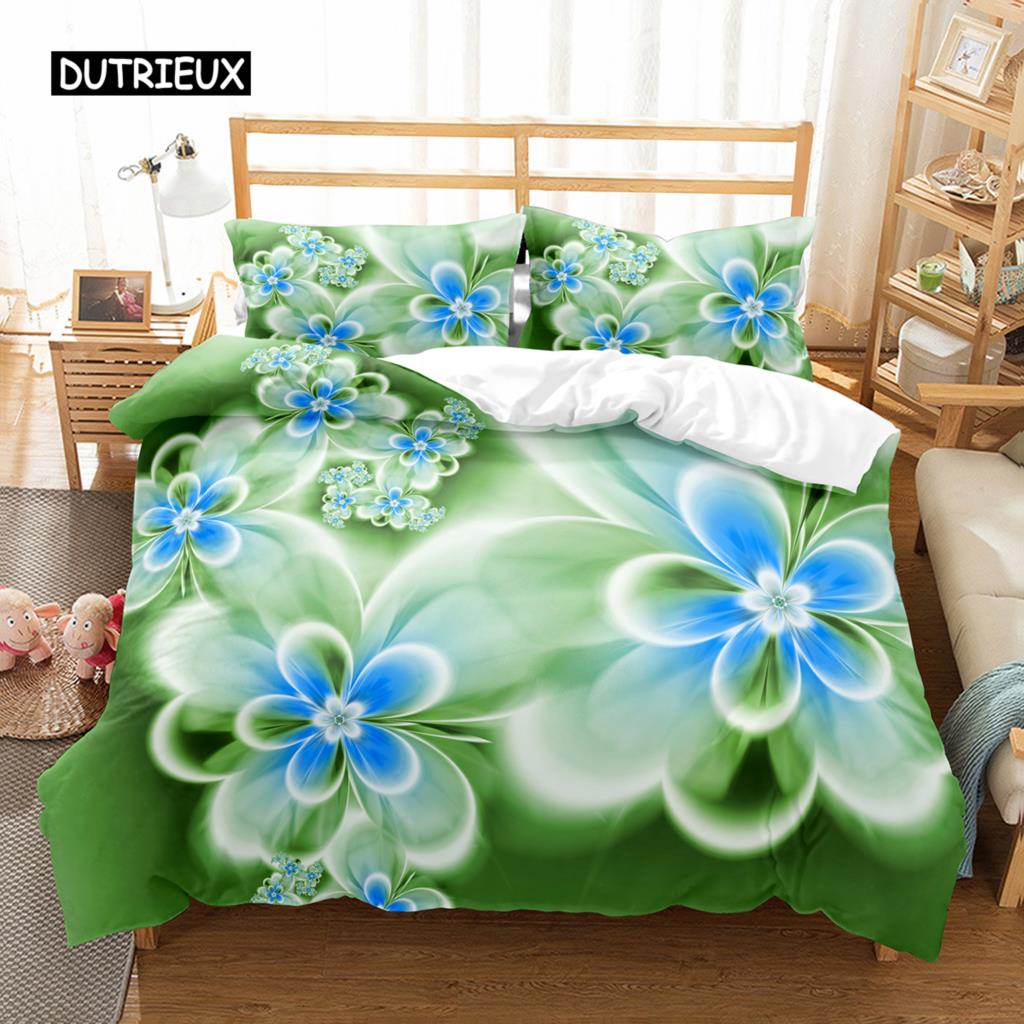 Luksuriøst blomstermønster dynetrekk enkelt twin king queen size geometrisk sengetøysett mikrofiber dynetrekk til jenter tenåringer voksenrom