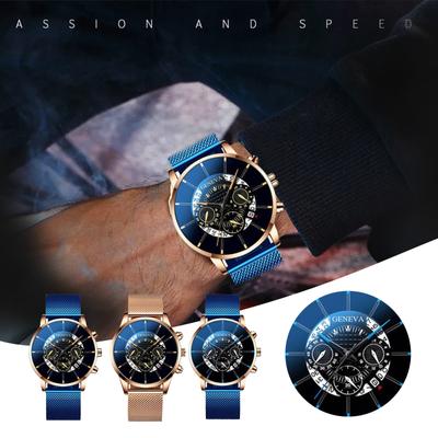 Luxusní pánské hodinky s kalendářem Business Calendar Stainless Steel Mesh Belt Quartz Watch