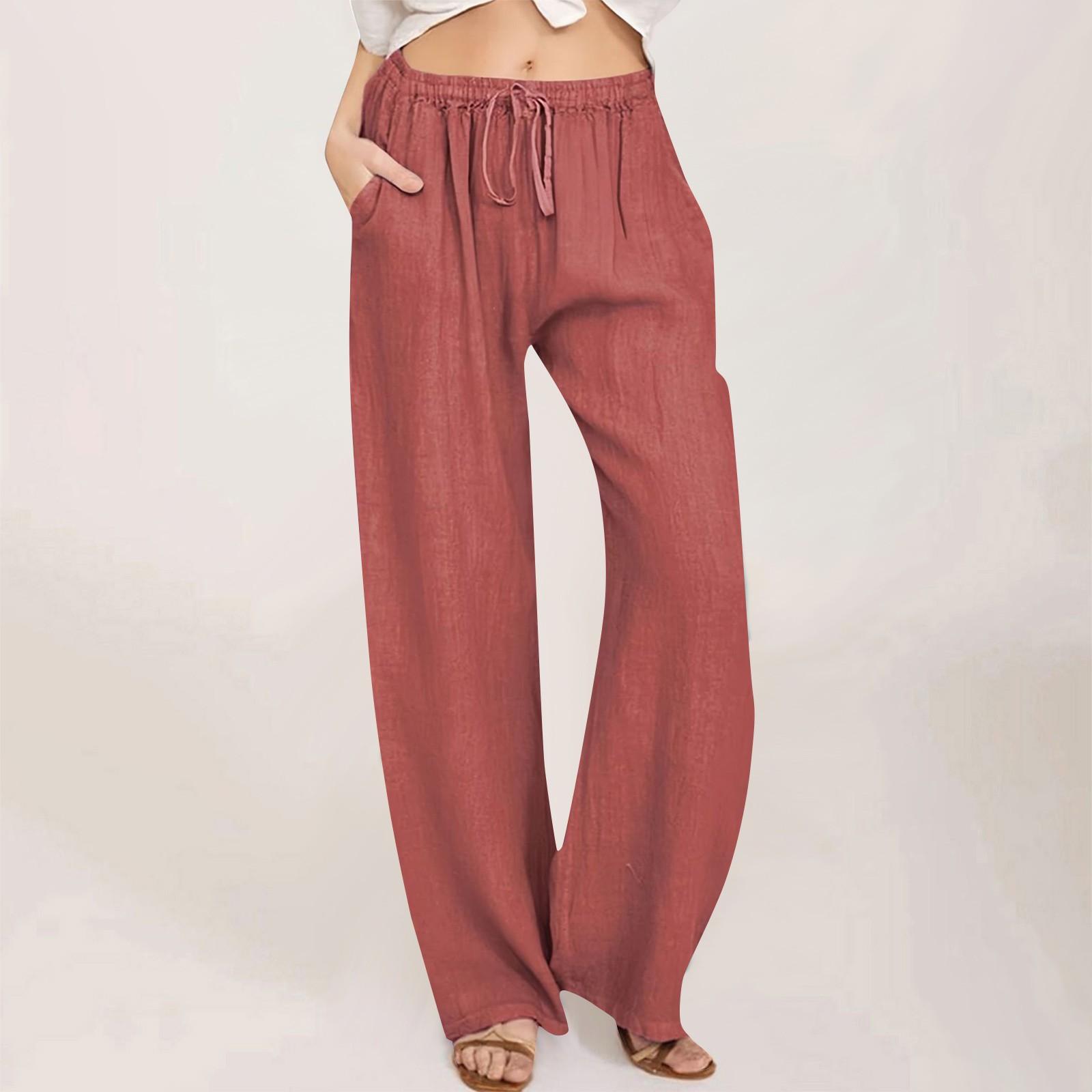 

Женские хлопковые льняные брюки, летние широкие повседневные свободные брюки-палаццо с высокой талией и шнурком, брюки с карманами S