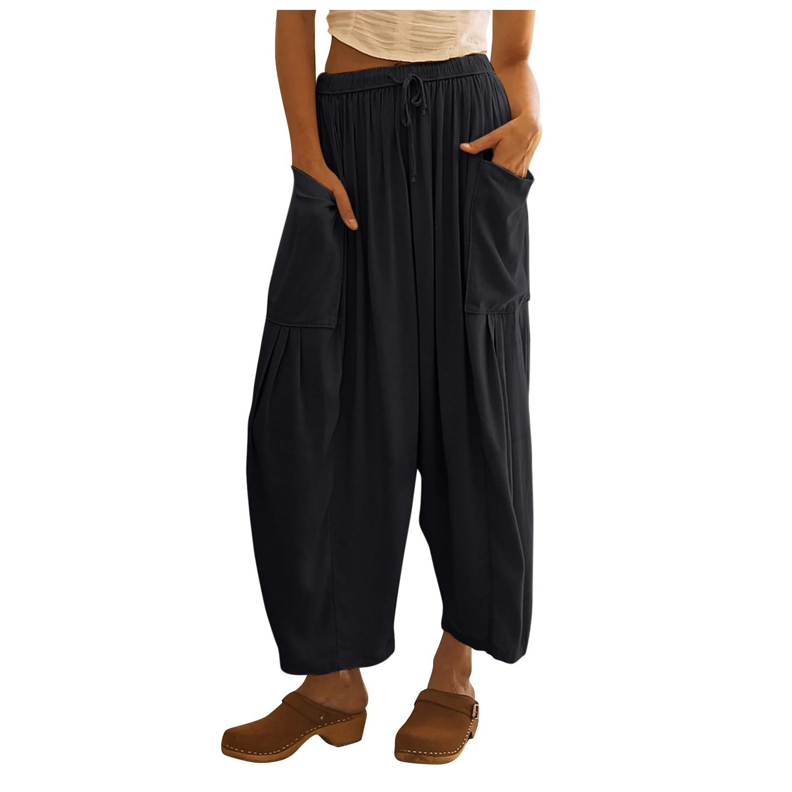 

Женские широкие льняные брюки больших размеров со средней талией, летние мешковатые брюки XXXXL чёрный