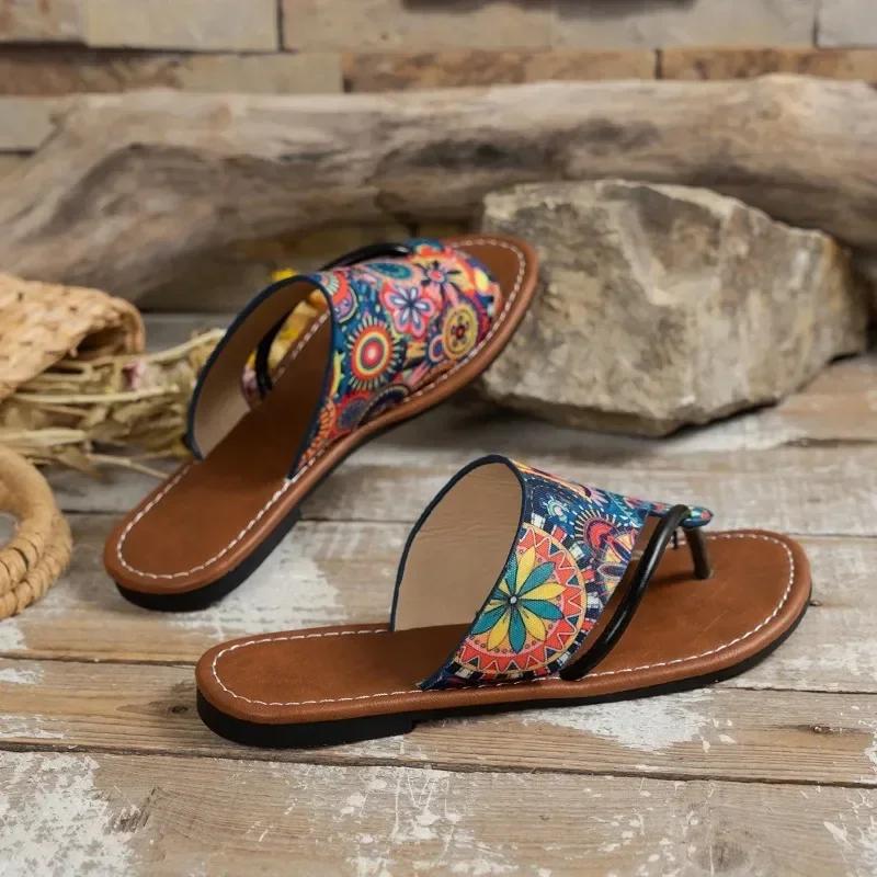 Fashion Summer Women's Flip Flops Outdoor Casual Beach Shoes for Women Flowers Flat Thong Sandals Retro Slides Shoes Women's Slippers