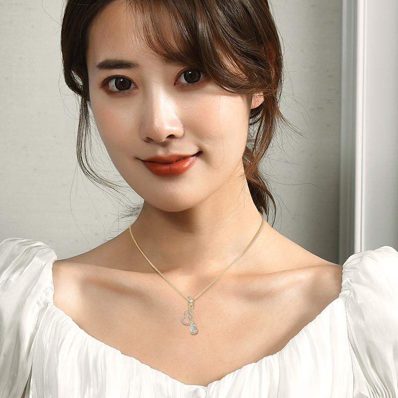 Unique Korean Style Titanium Steel Gourd Pendant Necklace For Women With Radiant Finish And Design