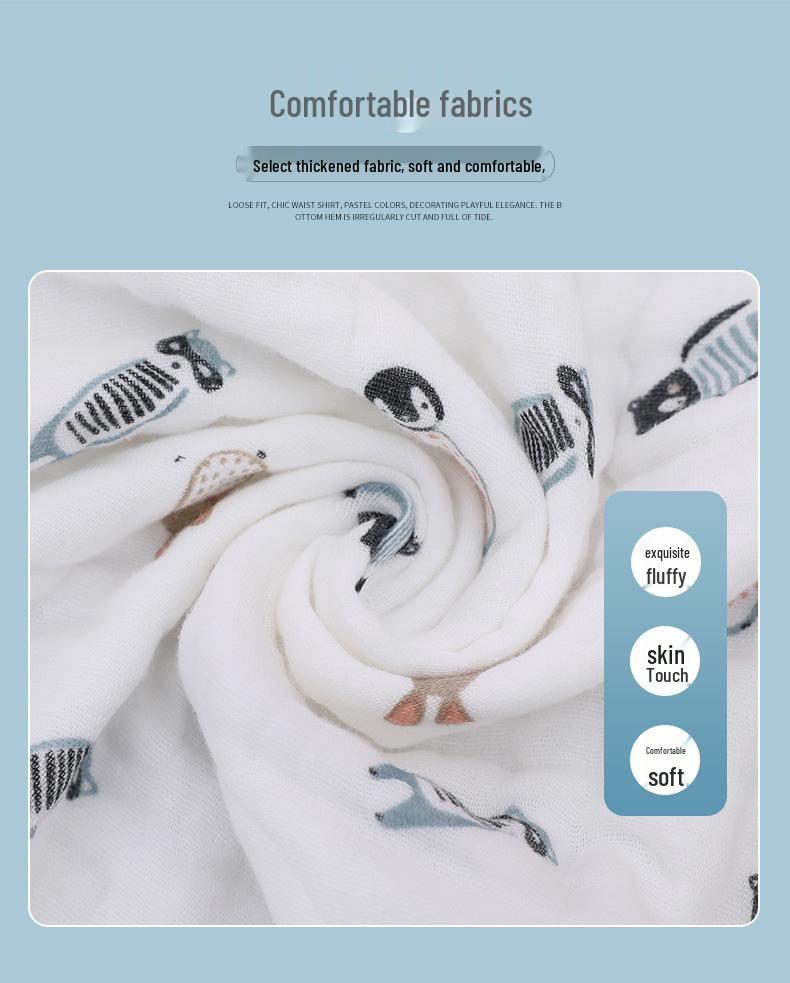 High-Density Cotton Newborn Bath Towel - Six-Layer Gauze, Printed Design, for Infants & Kids