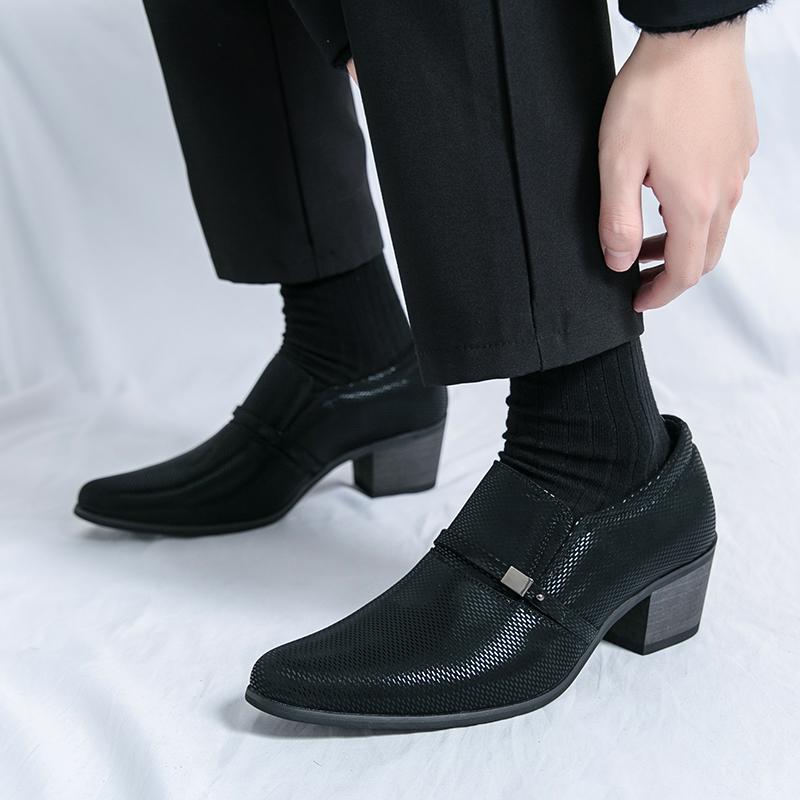 Herren High Heels Schwarz Leder Derby Hochzeitskleid Tanz Business Formal Aufzugschuhe Höhenzunahme Smoking Abschlussball Blazer Schuhe Übergröße
