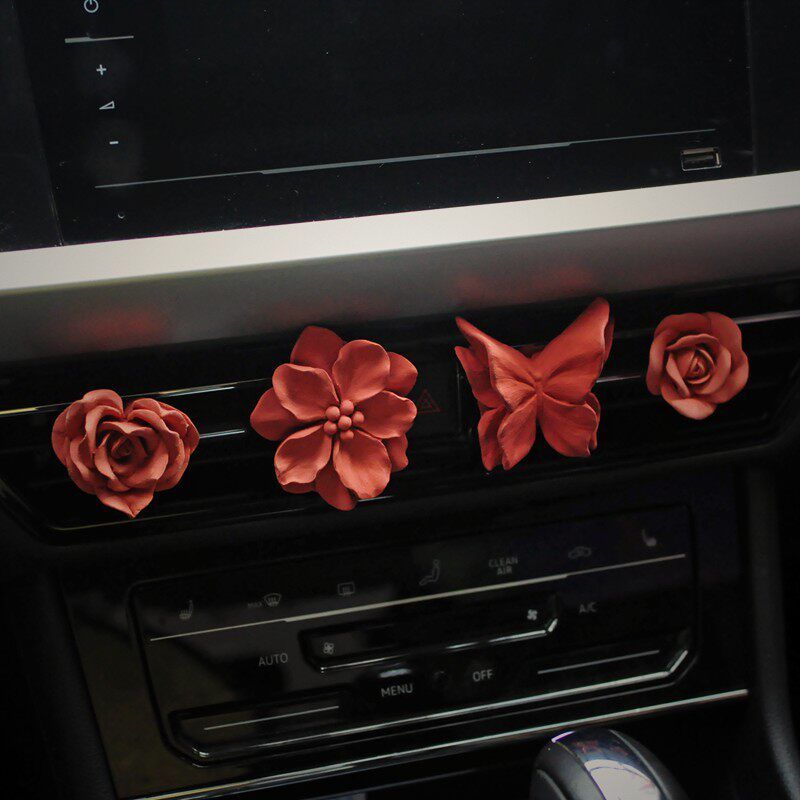 Retro Flower Car Air Outlet Aromatherapy Fancy Niche Style Camellia Car Vent Fragrant Stone Aroma Diffuser