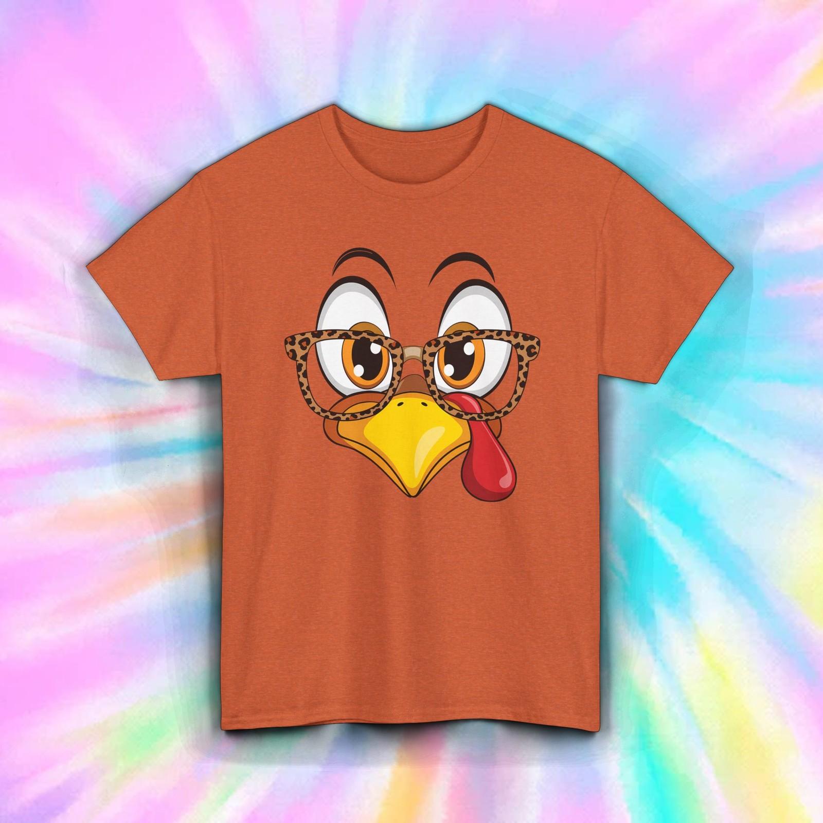 Funny Turkey Face Shirt Cute Thanksgiving Tee with Glasses S-5XL Fall Holiday XXXL