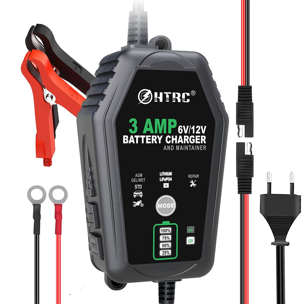 

Умное зарядное устройство для аккумуляторов 6В 12В 3000 мА автоматическое для подзарядки литиевых LiFePO4 свинцово-кислотных AGM GEL аккумуляторов для автомобиля мотоцикла EU Plug чёрный