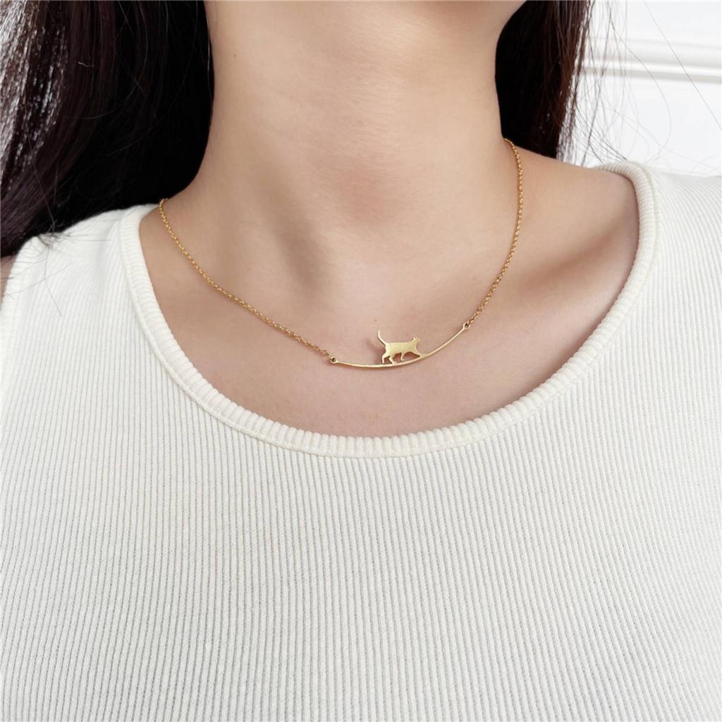 Cute Animal Walking Cat Pendant Necklace for Women Girls Stainless Steel Jewelry Gift