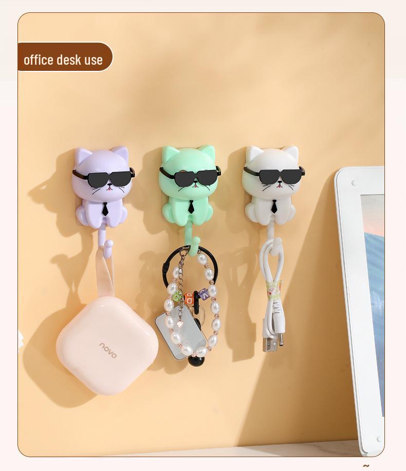 Rotating Black Cat Adhesive Wall Hook for Coats, Keys, and Hats - No-Drill Installation
