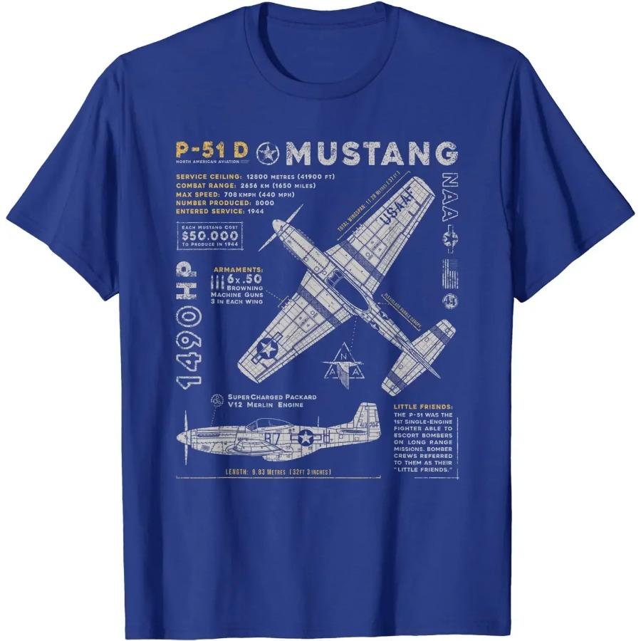 P-51 Mustang | North American Aviation Vintage Fighter Plane Men T-Shirt Short Casual 100% Cotton TEE Shirts
