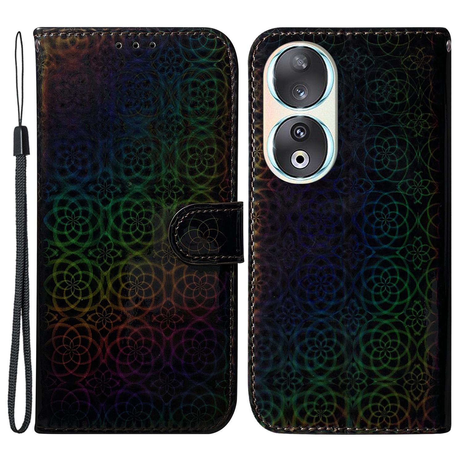 

Кошелек Чехол из ПУ кожи для Honor 90, Чехол для мобильного телефона с подставкой и ослепительным цветочным узором Black