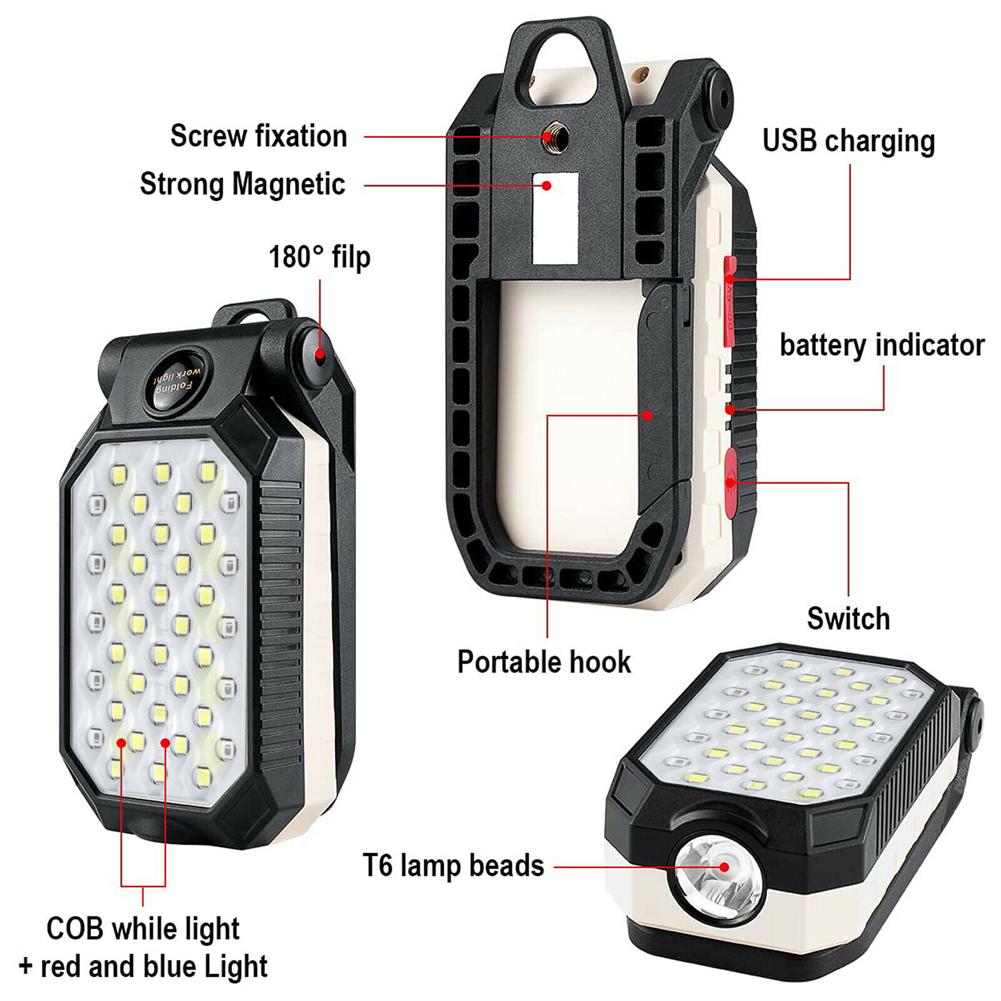 Cob Led Work Light 4 Brightness Adjustable High Brightness Usb Rechargeable Magnetic Camping Lamp Torch