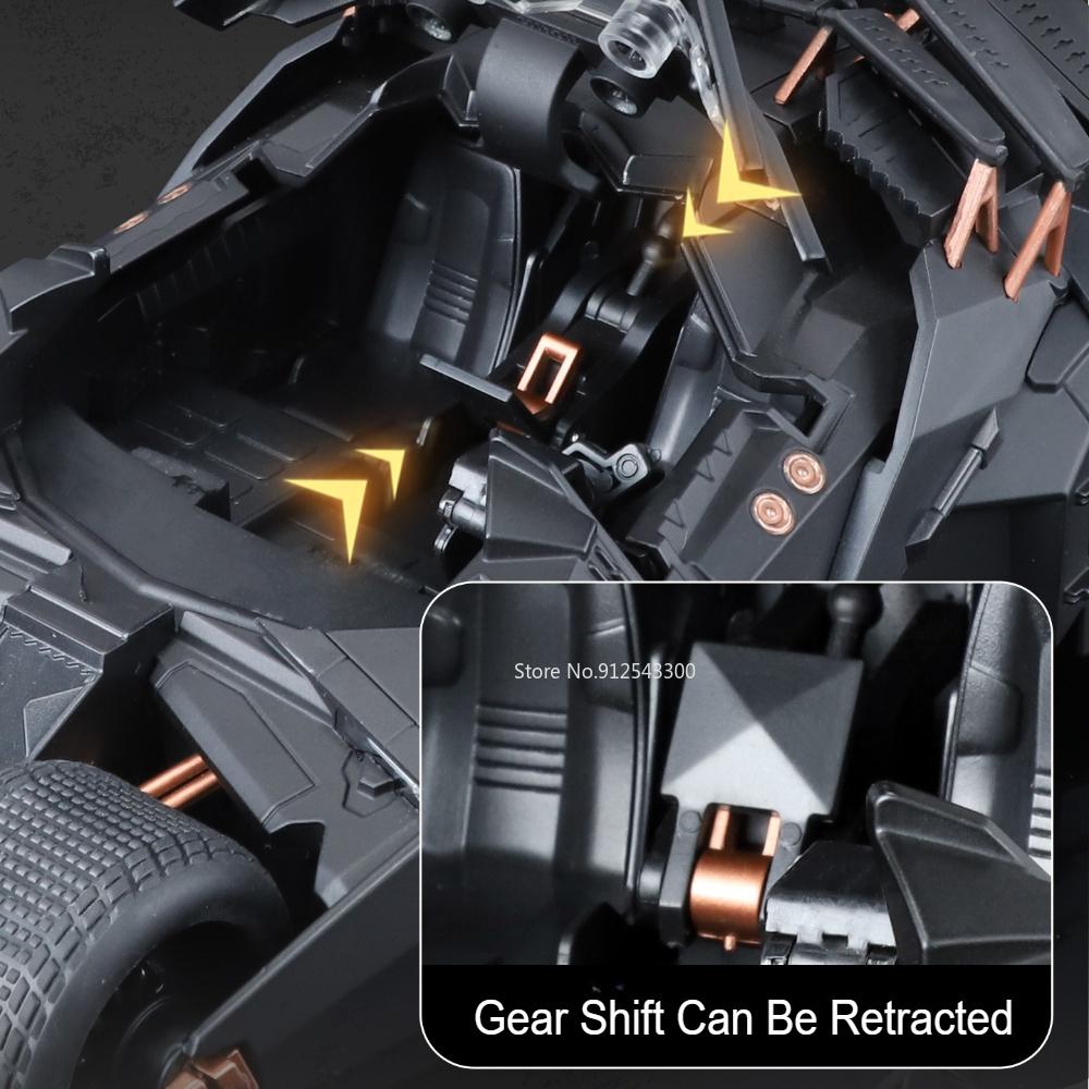 1:24 Scale Batmobile Model Classic Car Toy Metal Diecast Sound & Light Spray Fighting Vehicle Models Decoration Display Ornament