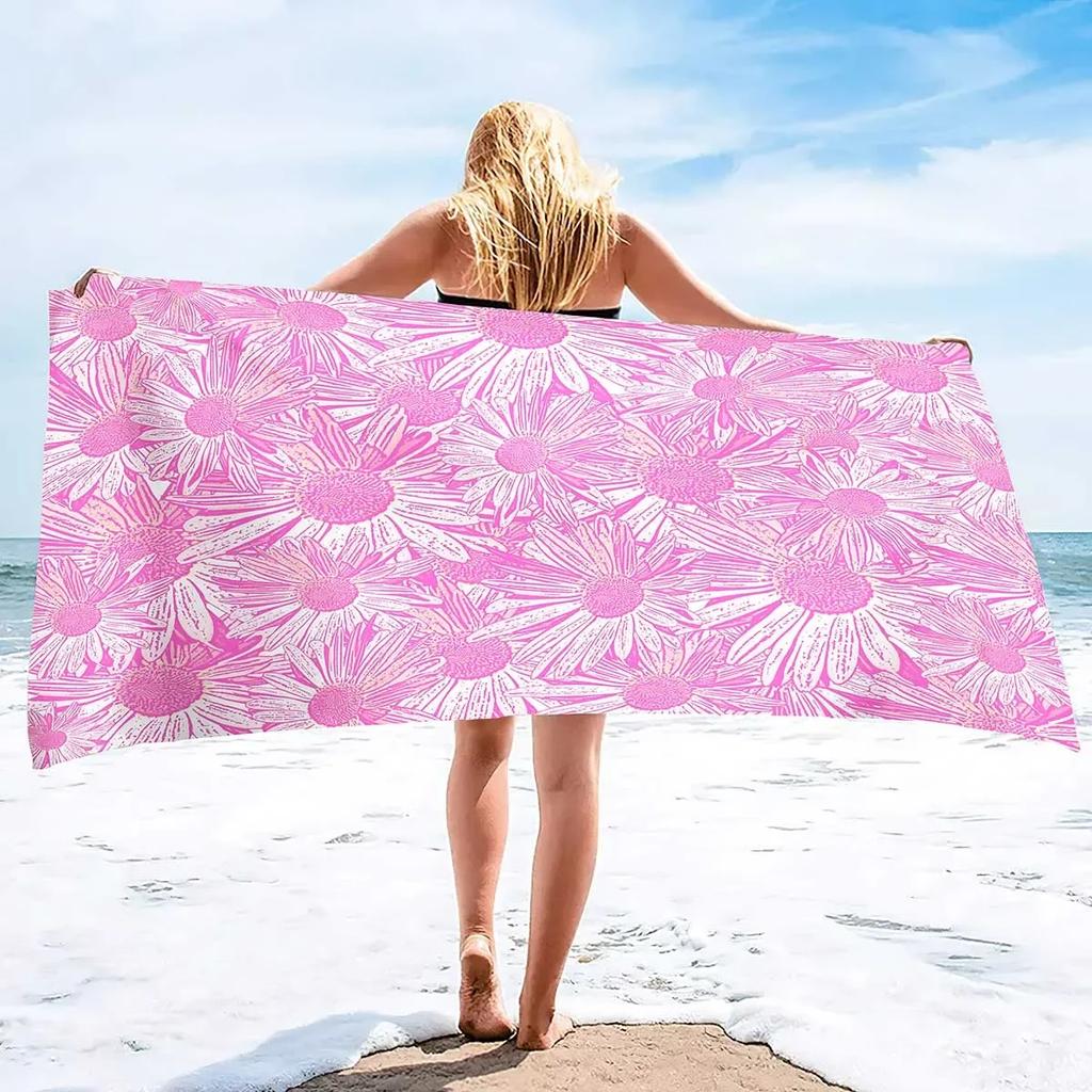 Daisy Print Extra Large Highly Absorbent Beach Towel, Quick-Dry & Super Soft for Travel Swim Yoga Women Men Sand Free Towels