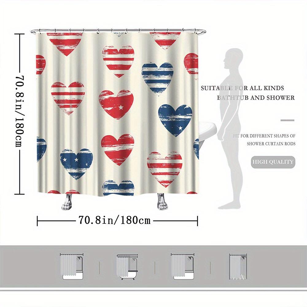 Vintage American Flag Hearts Shower Curtain, Patriotic Design on Beige, Fade-Resistant Polyester, Machine Washable, Bath Decor