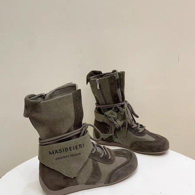 Wasteland Wind Heightening Lace-up Martin Boots Women's 2025 New Versatile Retro Mid-tube Outdoor Thin Tooling Women's Boots