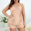 Women Satin Sleepwear Set Cowl Neck Camisole And Shorts Two Piece Lingerie Soft Lightweight Relaxed Fit Nightwear