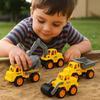 Construction Vehicles - SHOP-STORY - Pack of 4 - Pull-back - Yellow and Grey - 11 Cm