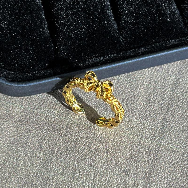 Retro Court Style Stacked Wearing Light Luxury Bow Open Ring Female Red Luan Golden Qi Flower Temperament Niche Index Finger Ring