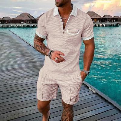 Men's Fashion 3D Digital Printed Zipper Short Sleeve Shorts Set