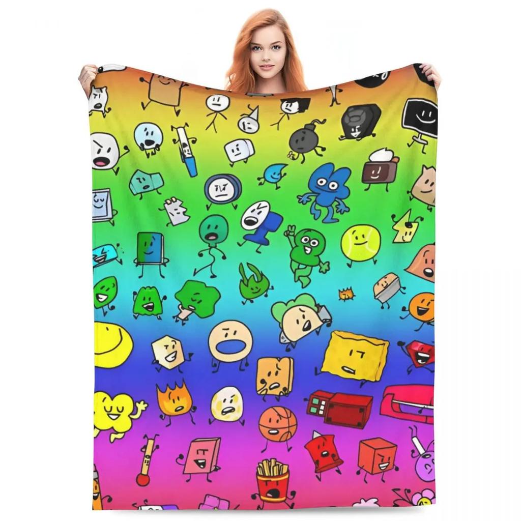 BFDI Inanimate Insanity Všichni postavy Super teplá deka Dekorační plyšová přehozová deka Grafická flanelová přehoz na pohovku/křeslo/postel