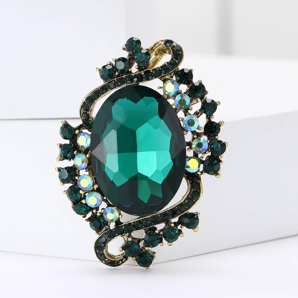 Retro Alloy Crystal Glass Brooch High-End Temperament Women'S Suit Cardigan Corsage Jewelry Pin