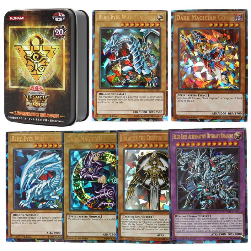 72 קלפי יוגי הו לא רעילים עם קופסת פח Yu Gi Oh קלף הולוגרפי גרסה אנגלית אותיות זהב קלף משחק Duel Links Blue Eyes Exodia