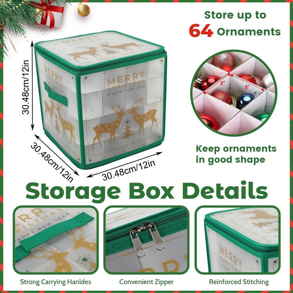 

64-Grid Christmas Ornament Storage Box Seasonal Decorative Ball Home Organizer Christmas Ornament Keeper With Dividers 30X30CM