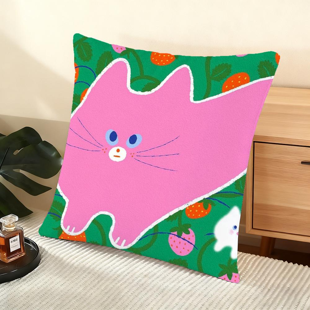 Cushion Cover Silky Short Plush Home Sofa Cushion Cover - Invisible Zipper Home Decoration Cute illustration art