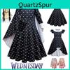 Dress Wednesday Addams Wig Thing Cosplay Costume Girl Kids Halloween Xmas Party