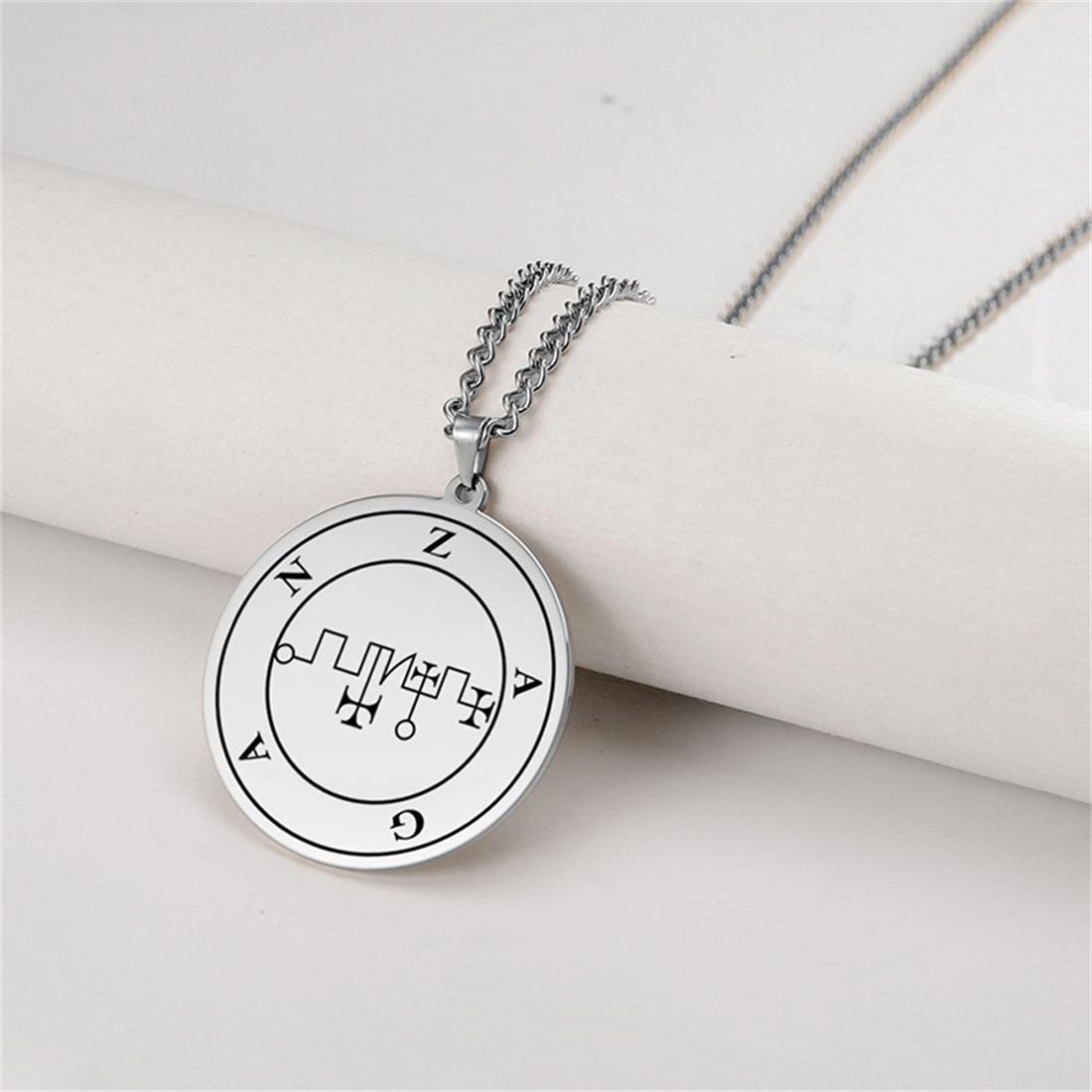 

Vintage Solomon Seal Pendant Necklaces Stainless Steel Silver Color King Asmoday Demon Sigil Amulet Jewelry Gifts Silver Color&60cm