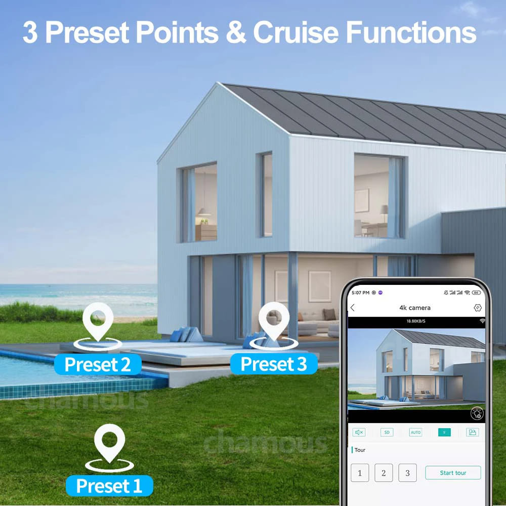 12MP 6K HD External WiFi IP Camera Outdoor 8x Zoom Three Lens Dual Screen Auto Tracking Security Protection CCTV Surveillance iCSee App