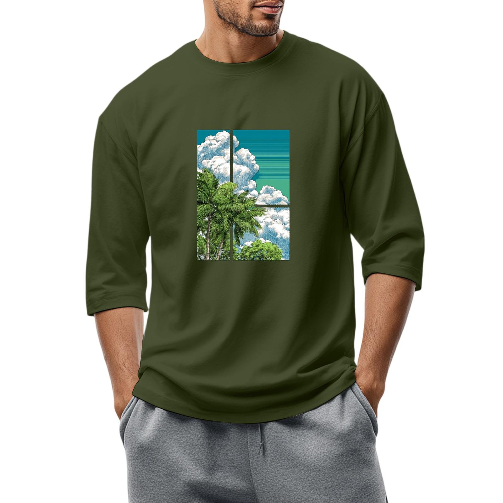 

Мужская повседневная модная футболка с круглым вырезом и рукавом три четверти XXL