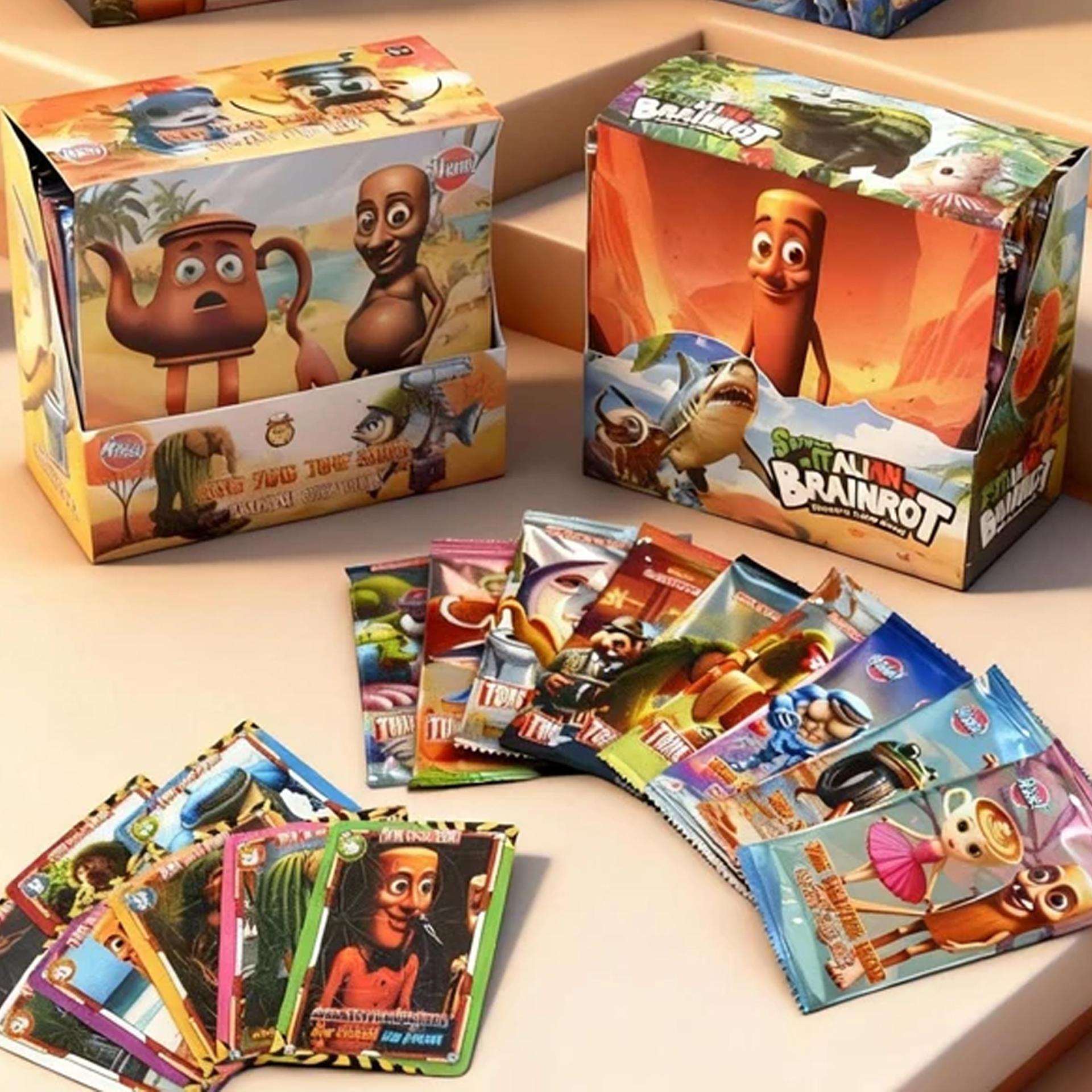 Fashnics Italian Brainrot Cards Packs Collection Toys For Children Tralalero Tralala Tun Tung Sahur Card Games For Kids Birthday Gifts