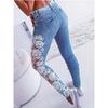 Fashion Lace Floral Crochet Hollow-Out Jeans Women Elegant Sexy Denim Pencil Skinny Jeans Woman Plus Size